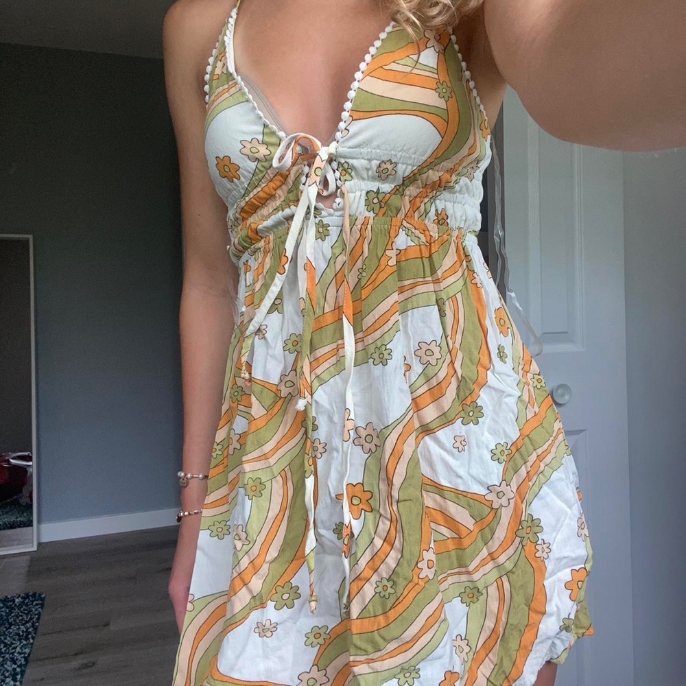 Floral Striped Halter Dress